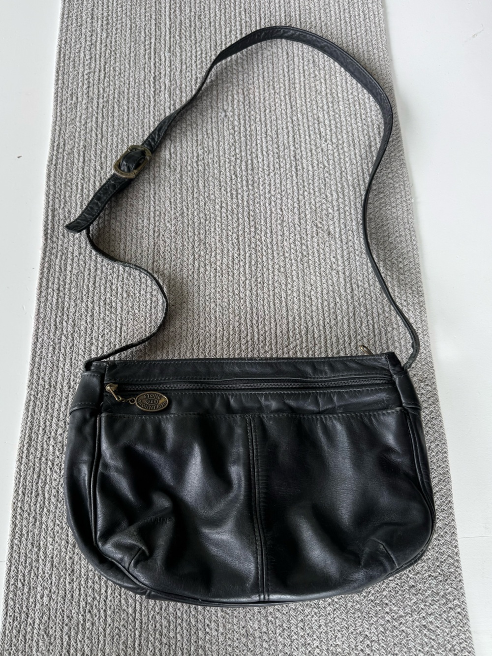 Vintage 90s Stone Mountain Black Leather Brass Made in USA Purse